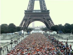 Paris marathon runners charge display screens with foot power