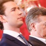 Austrian Chancellor and leader of Austrian People's Party (OeVP) Sebastian Kurz (L) and Austrian Vice Chancellor and leader of the Green Party, Werner Kogler (R)