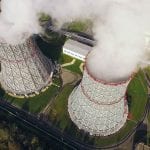 Aerial view of cooling towers on power plant - optimised