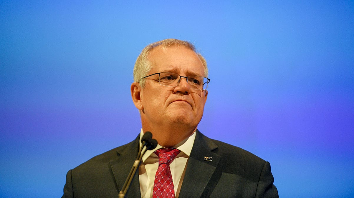 Prime minister Scott Morrison at the AFR Business Summit in Monday. (AAP Image/Dean Lewins)