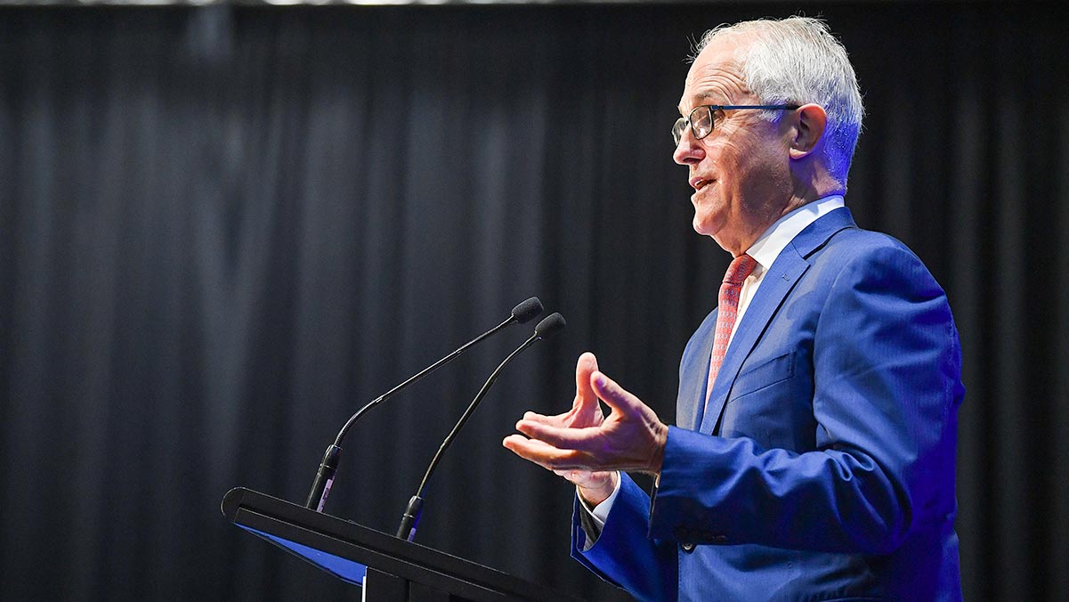Former Australian prime minister Malcolm Turnbull speaks at the Smart Energy 2021 conference in May - AAP - optimised