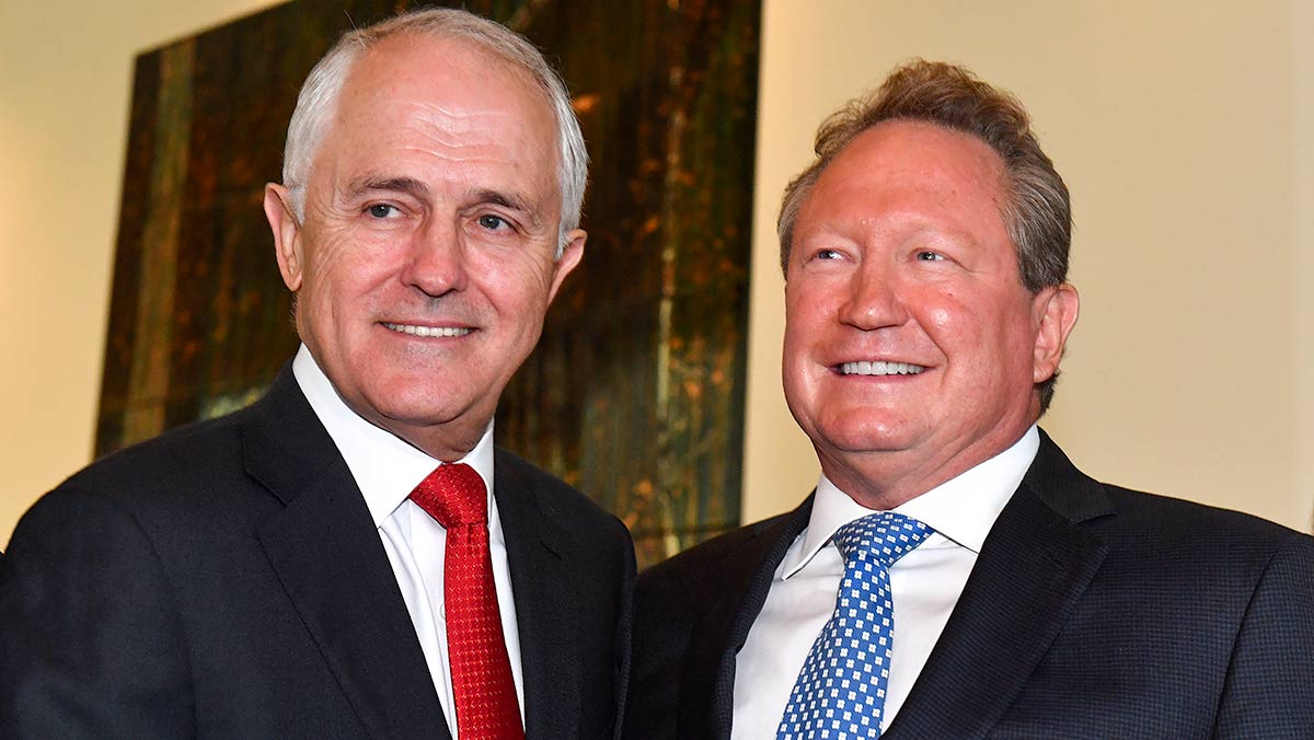 Andrew Forrest and Prime Minister Malcolm Turnbull at an event in Canberra. (AAP Image/Mick Tsikas)