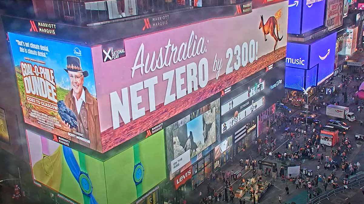 Comedian Dan Ilic organised the Times Square billboard labelling Scott Morrison as 