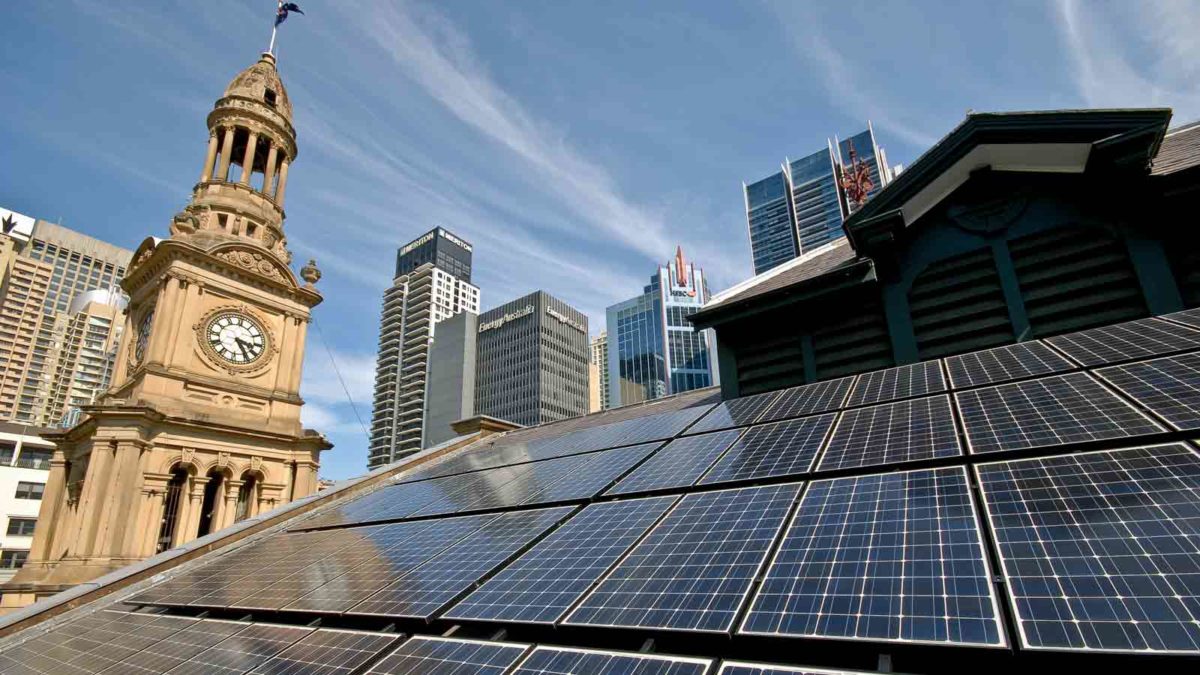 Sydney's Town Hall with solar panels. (Photo credit: City of Sydney).