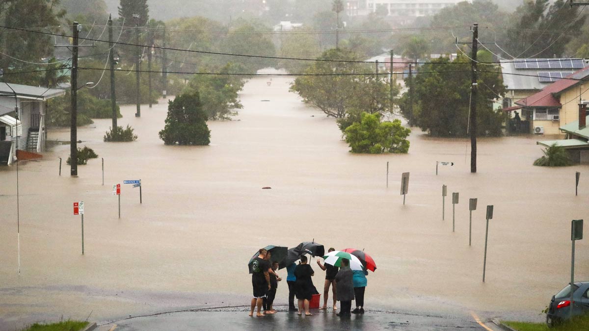 Flooding occurs in the town of Lismore, northeastern New South Wales, Monday, February 28, 2022. (AAP Image/Jason O'Brien)