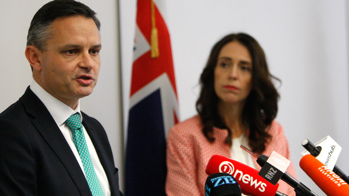 New Zealand climate minister James Shaw and prime minister Jacinda Ardern. (AP Photo/Nick Perry)
