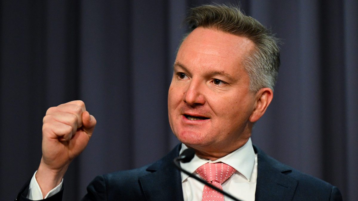 Federal minister for Climate Change Chris Bowen speaks to media during a press conference at Parliament House in Canberra. (AAP Image/Lukas Coch)