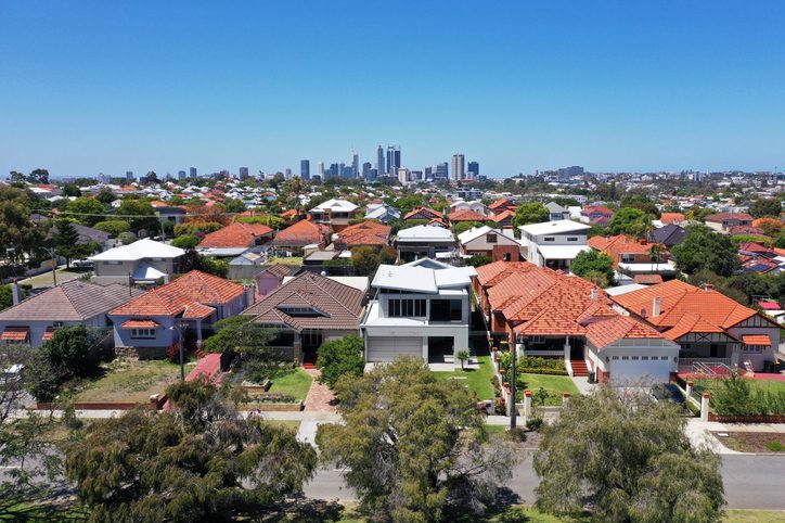 Aerial urban suburban cityscape in Perth