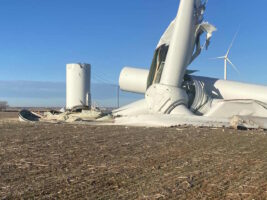 Wind turbine collapses on calm day in Oklahoma, another is struck by lightning